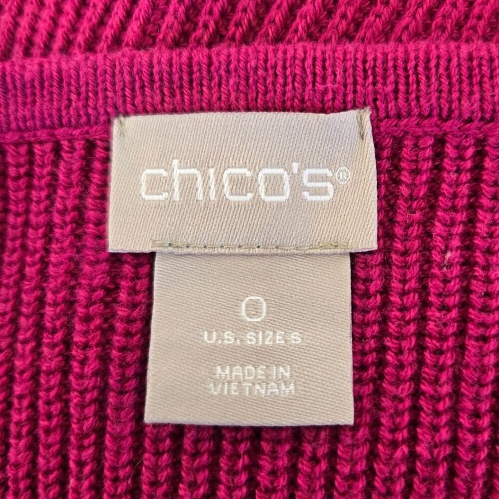 Chicos Shaker Knit V-Neck Sweater XS Pink 3/4 Sleeve Cotton Blend - Picture 4 of 7